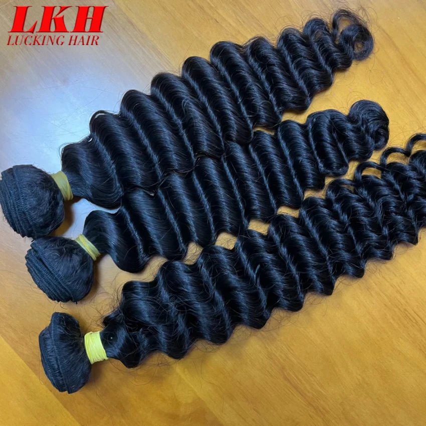 100% Unprocessed Malaysian Remy Human Hair Weave Extensions Curly Deep Wave Hair Bundles cheveux humain 12A Water Wave Bundles - SAKLIC