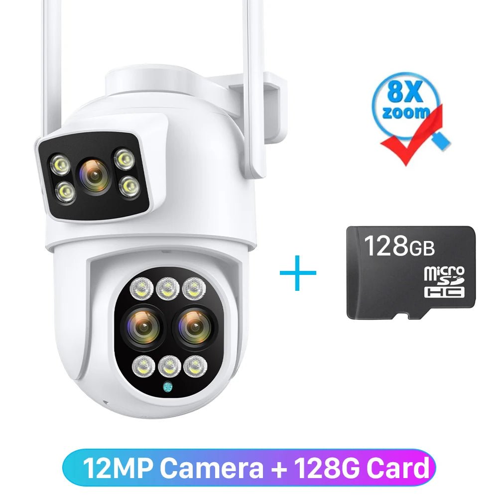 12MP 6K WiFi IP Camera 8X Zoom Dual Screens 8MP PTZ Wifi Surveillance Camera Outdoor Night Vision ICSEE APP CAM Human Detection - SAKLIC