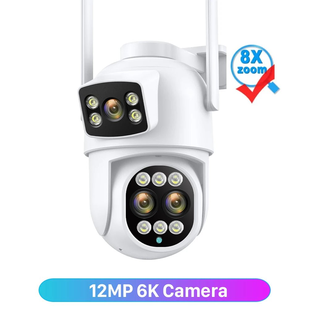 12MP 6K WiFi IP Camera 8X Zoom Dual Screens 8MP PTZ Wifi Surveillance Camera Outdoor Night Vision ICSEE APP CAM Human Detection - SAKLIC