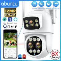 12MP 6K WiFi IP Camera 8X Zoom Dual Screens 8MP PTZ Wifi Surveillance Camera Outdoor Night Vision ICSEE APP CAM Human Detection - SAKLIC