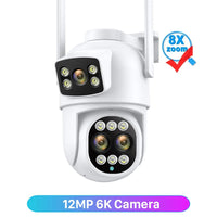 12MP 6K WiFi IP Camera 8X Zoom Dual Screens 8MP PTZ Wifi Surveillance Camera Outdoor Night Vision ICSEE APP CAM Human Detection - SAKLIC