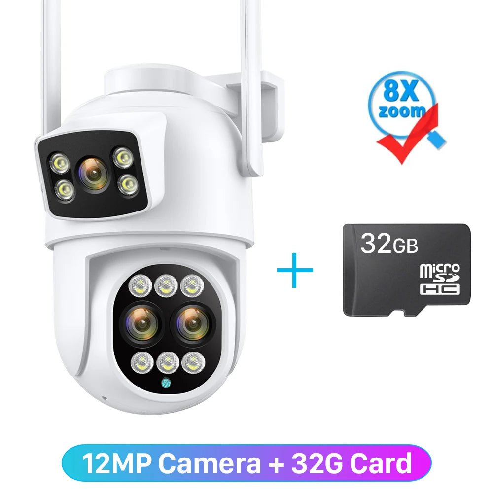 12MP 6K WiFi IP Camera 8X Zoom Dual Screens 8MP PTZ Wifi Surveillance Camera Outdoor Night Vision ICSEE APP CAM Human Detection - SAKLIC