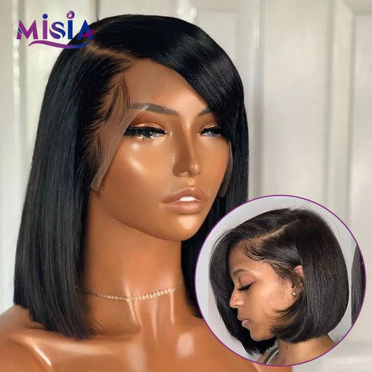 13x4 Straight BOB Human Hair Lace Frontal Wig Human Hair Wigs for Women Glueless 250 Density Perruque Cheveux Humain Brazilian - SAKLIC