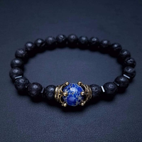 Pulseira de Pedra Olho de Tigre Azul Luxuosa e Pedras de Lava