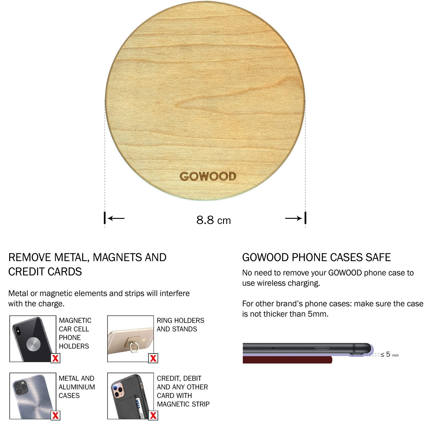 15W Fast Charge Maple Wood Wireless Charger - Qi Enabled Devices - SAKLIC