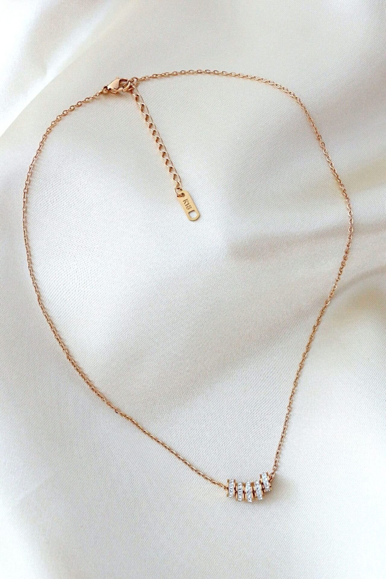 18K Rose Gold Filled Necklace with CZ Inlays | Hypoallergenic & Long - Lasting - SAKLIC