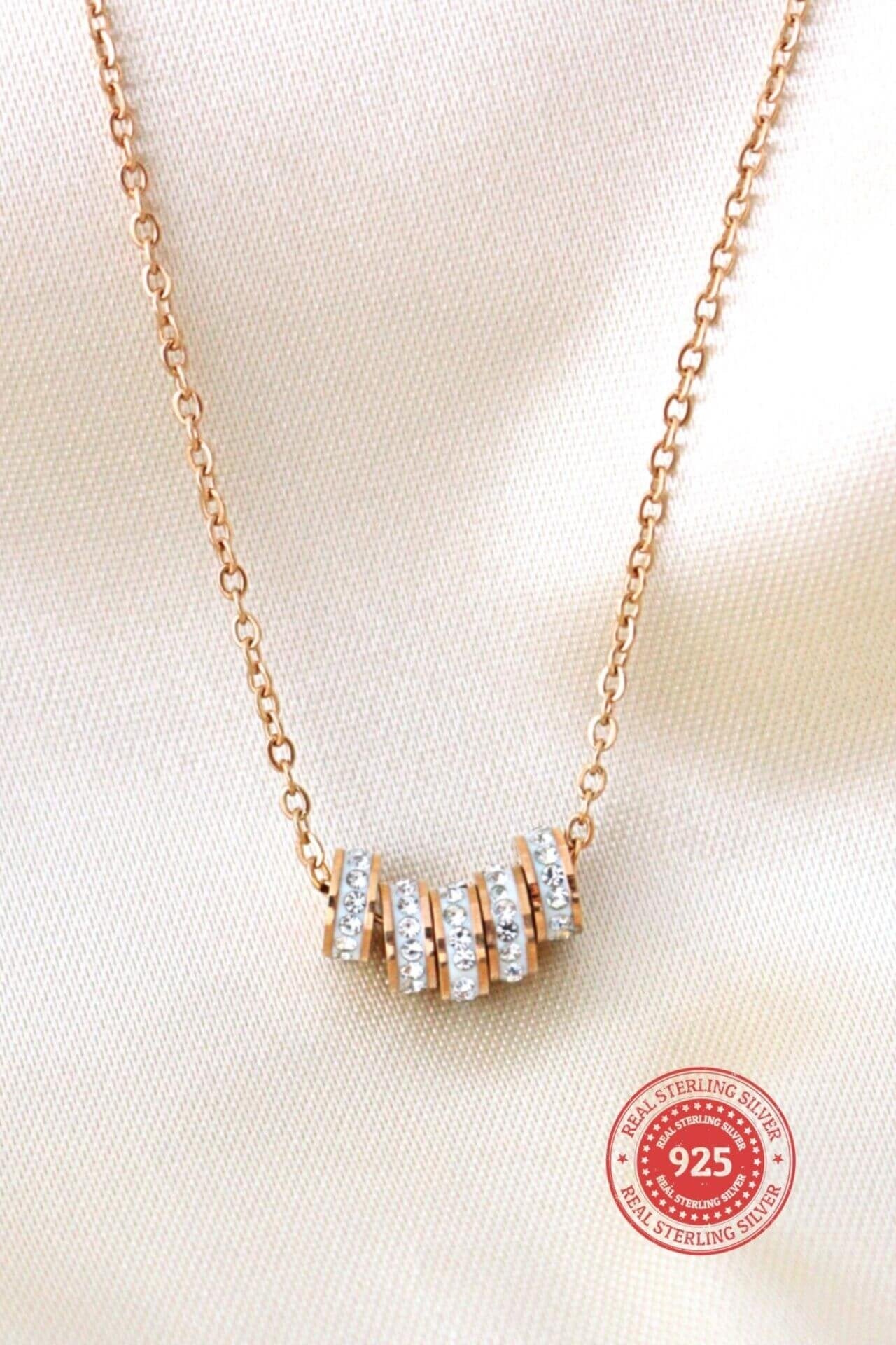 18K Rose Gold Filled Necklace with CZ Inlays | Hypoallergenic & Long - Lasting - SAKLIC