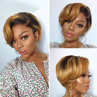 1B/27 1B/30 Ombre Human Hair Pixie Cut Wig Straight Short Bob Perruque Cheveux Humain 12A Brazilian Virgin Human Hair Bob Wigs - SAKLIC