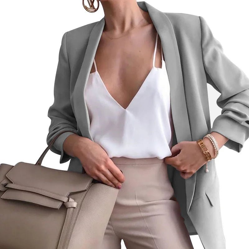 2021 Autumn Coat Pocket Women's Cardigan Jacket Solid Fashion Lapel Slim Blazer Coat Plus Size - SAKLIC