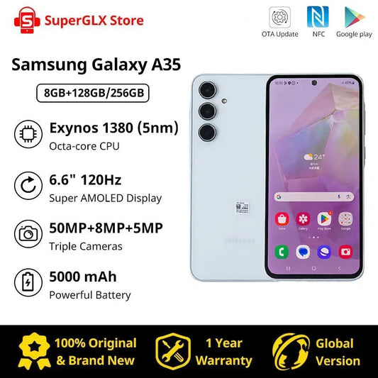 2024 New Samsung Galaxy A35 5G Smartphone 128GB/256GB Exynos 1380 Android 14 OS 6.6in 120Hz Super AMOLED Display 5000mAh Battery - SAKLIC