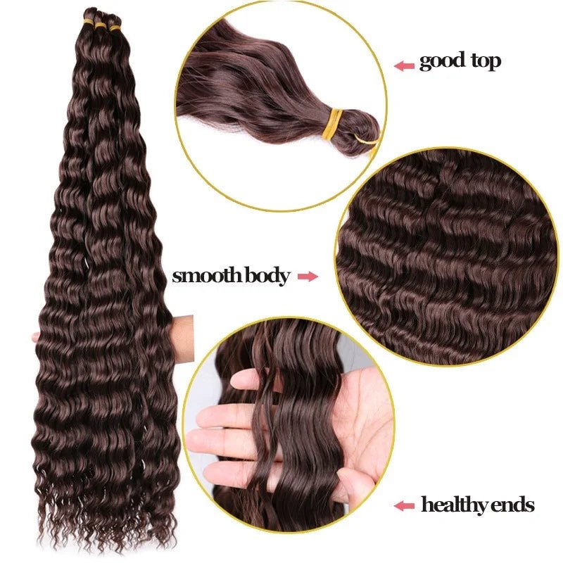 30 inch 120 g Deep Wave Bulk Hair Hawaii Ocean Wave Crochet Cheveux Afro Curls Tresses Synthetic Braiding Hair Extensions - SAKLIC