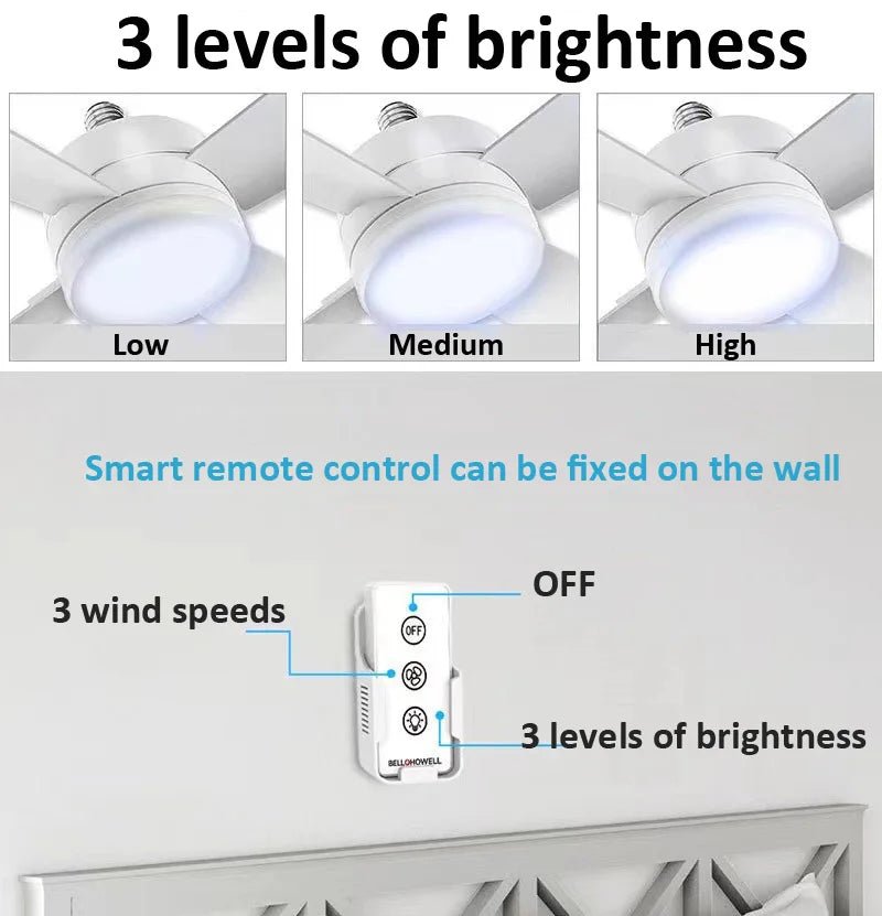 30W Ceiling Fan Led Light E27 Socket Fan With Smart Remote Control 1000Lm 5000K Bulb Fan Lamp For Bedroom Living Room - Tkbeel