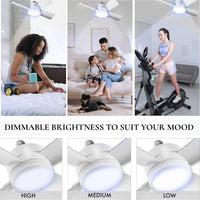 30W Ceiling Fan Led Light E27 Socket Fan With Smart Remote Control 1000Lm 5000K Bulb Fan Lamp For Bedroom Living Room - Tkbeel