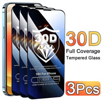 3Pcs 30D Tempered Glass Screen Protector For iPhone 13 14 12 11 15 Pro Max Xs XR 7 8 Plus Full Protective Glass Screen Protector - SAKLIC