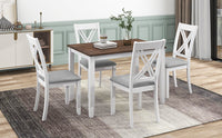 TOPMAX Rustic Minimalist Wood 5-Piece Dining Table Set with 4 X-Back Chairs for Small Places  White