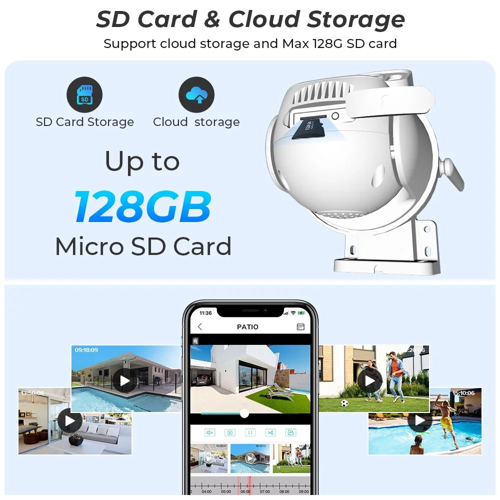 8MP 4K PTZ Wifi Camera Dual Lens with Dual Screen Ai Human Detect Auto Tracking Wireless Outdoor Surveillance Camera iCSee App - SAKLIC