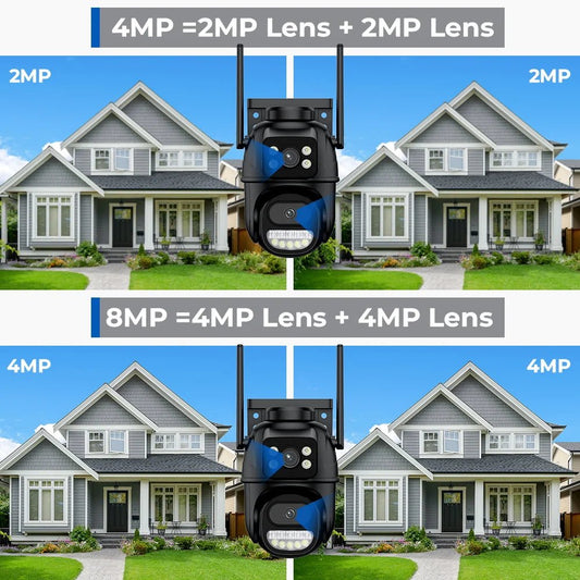 8MP 4K PTZ Wifi Camera Dual Lens with Dual Screen Ai Human Detect Auto Tracking Wireless Outdoor Surveillance Camera iCSee App - SAKLIC