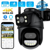 8MP 4K PTZ Wifi Camera Dual Lens with Dual Screen Ai Human Detect Auto Tracking Wireless Outdoor Surveillance Camera iCSee App - SAKLIC