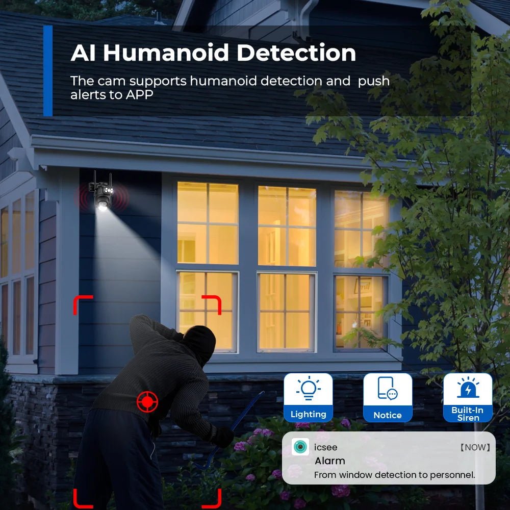 8MP 4K PTZ Wifi Camera Dual Lens with Dual Screen Ai Human Detect Auto Tracking Wireless Outdoor Surveillance Camera iCSee App - SAKLIC