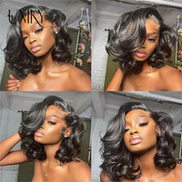 Indian Body Wave Short Bob Wigs Loose Bouncy Curly Human Hair Wig Wavy Side T Part Bob Wigs for Women Perruque Cheveux Humain