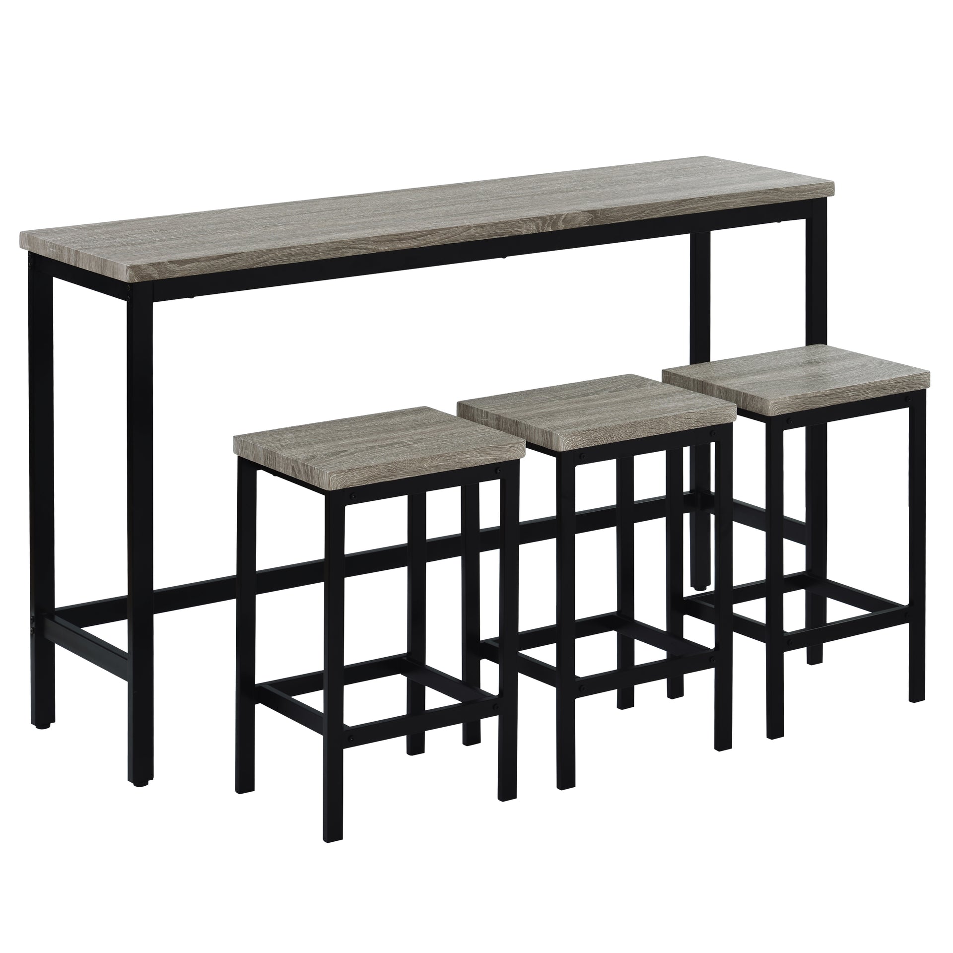 TOPMAX Counter Height Extra Long Dining Table Set with 3 Stools Pub Kitchen Set Side Table with Footrest  Gray