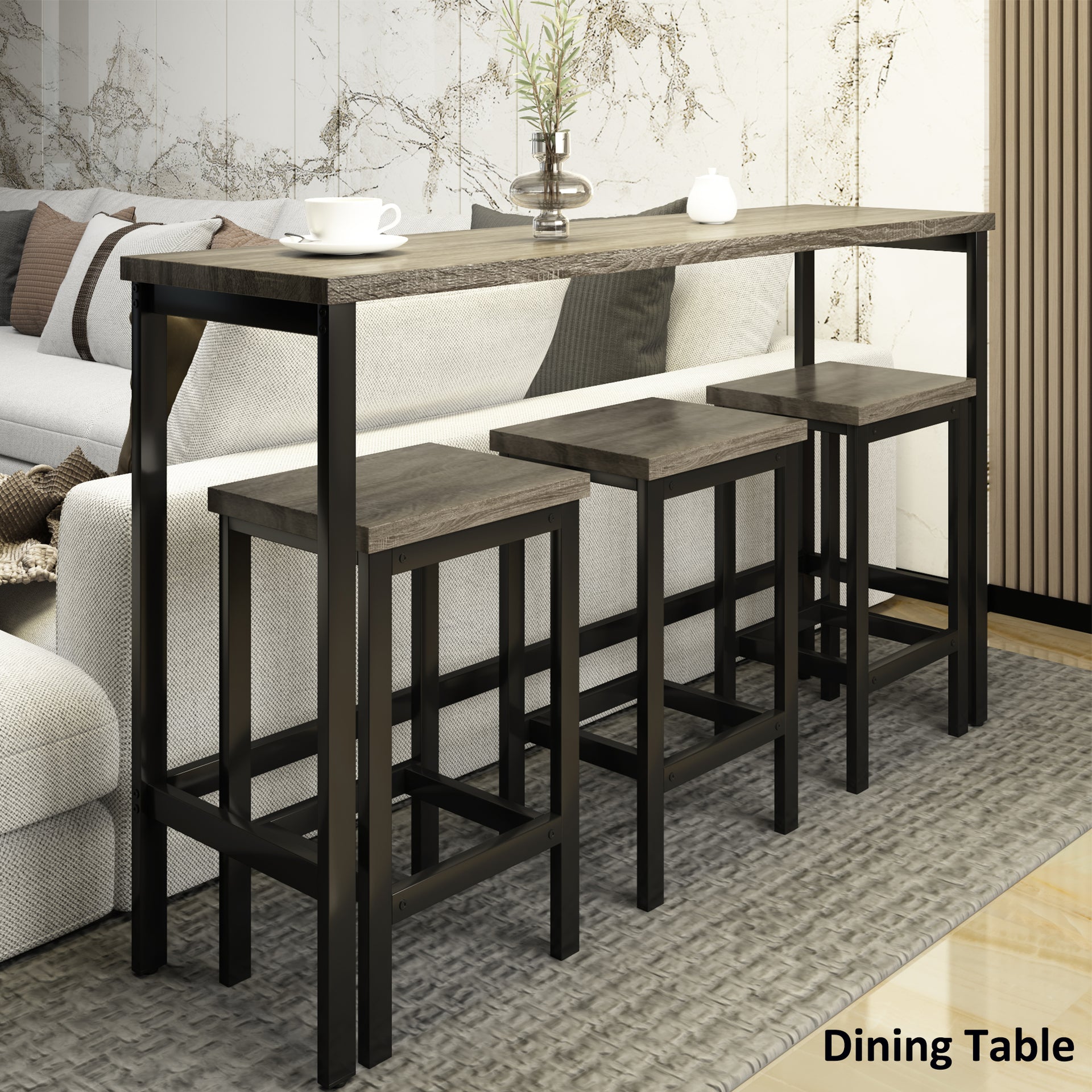 TOPMAX Counter Height Extra Long Dining Table Set with 3 Stools Pub Kitchen Set Side Table with Footrest  Gray