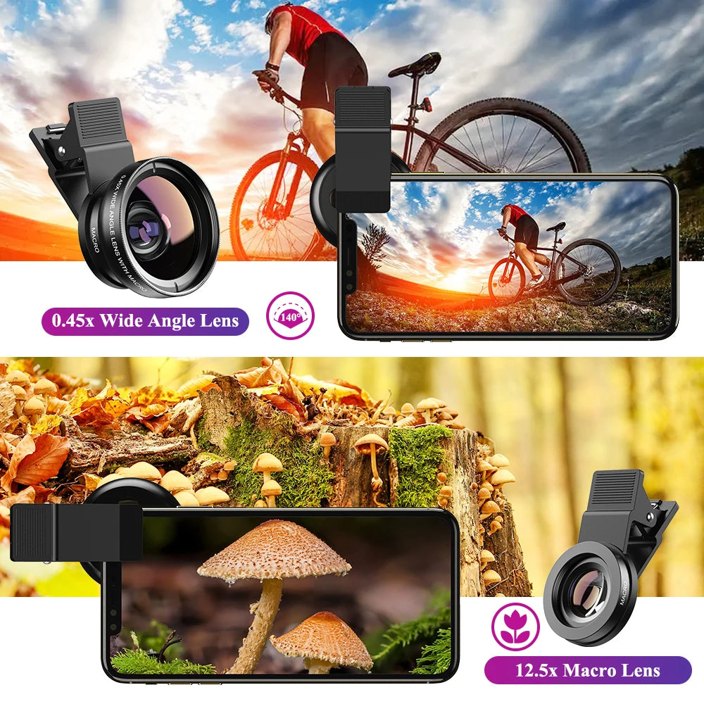 Objectif de caméra de téléphone professionnel APEXEL 12,5x Macro Photo HD 0,45x Objectif super grand angle pour Samsung iPhone tous les smartphones