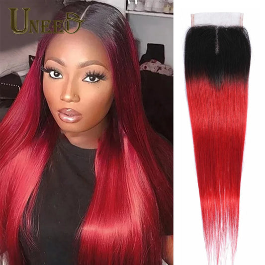 Straight Human Hair T-part Lace Closure  4X1 Inch Omber Closure Bresilienne Cheveux Humain  Brazilian Straight Hair Remy Hair