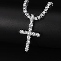 Collier Pendentif Croisé Hip Hop pour Hommes et Femmes avec Chaîne en Zircon de 4 mm, Bijoux Bling Exquis, Tendance de Mode Créative