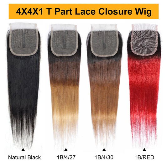 Ferme de Cheveux Humains Droits T-part Lace Closure 4X1 Pouce Ombre Closure Bresilienne Cheveux Humain Cheveux Brésiliens Droits Cheveux Remy