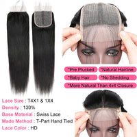 Aircabin Body HD Transparent Human Hair T Part Lace Closure Only 4x4x1 Inch Middle Part Bresilienne Closure Cheveux Humain Hair