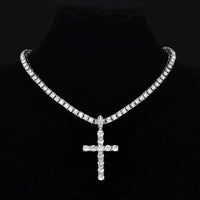 Collier Pendentif Croisé Hip Hop pour Hommes et Femmes avec Chaîne en Zircon de 4 mm, Bijoux Bling Exquis, Tendance de Mode Créative