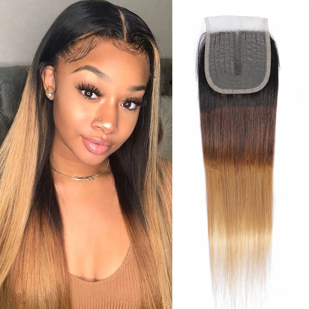 Ferme de Cheveux Humains Droits T-part Lace Closure 4X1 Pouce Ombre Closure Bresilienne Cheveux Humain Cheveux Brésiliens Droits Cheveux Remy