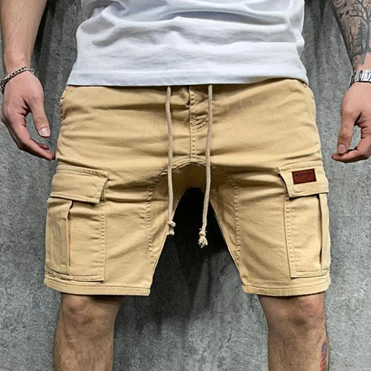 Solid Color Cargo Shorts Men Casual Shorts Summer Multi Pockets Joggers Shorts Mens Drawstring Knee Length Shorts short homme