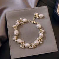 LJHMY Luxury Jewelry  Boho   Real Baroque Freshwater Pearl Bracelets for Women  Designer Chrams Gold Plated