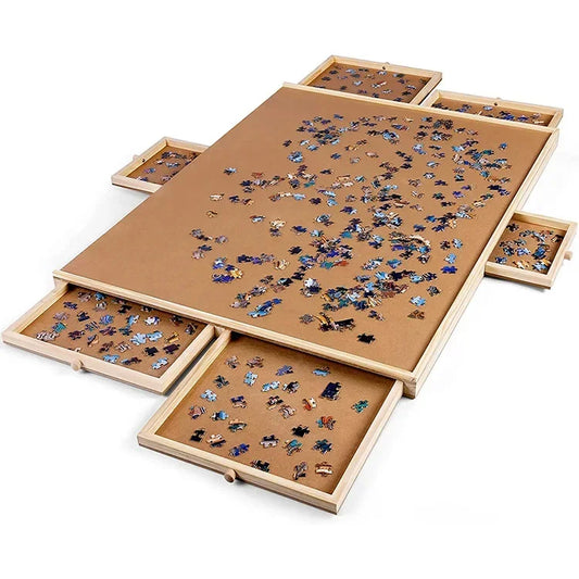 Portable Puzzle Board 1500pcs Wooden Jigsaw Puzzle Table with Drawers Covers Rotating Puzzle Table for Kids and Adults