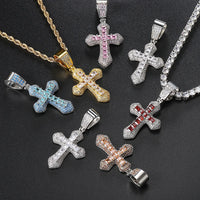 Collier Pendentif Croix Iced Out AAA+ Zircon Cubique Hip Hop Chaîne en Acier Inoxydable pour Hommes Bijoux Punk Rock OHP155