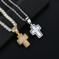 Collier Pendentif Croix Iced Out AAA+ Zircon Cubique Hip Hop Chaîne en Acier Inoxydable pour Hommes Bijoux Punk Rock OHP155