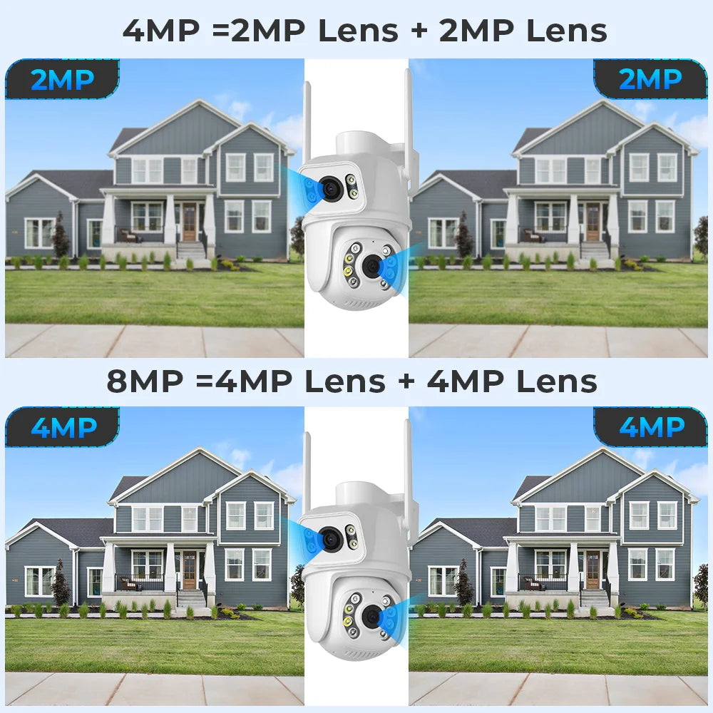 Câmara de Vigilância Wifi 4K BESDER com Dupla Lente Detecção de Humanos CCTV Câmara de Visão Noturna 8MP Sem Fios para Exterior Câmera de Segurança IP ICsee