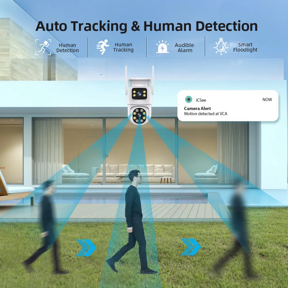 Câmara PTZ Wifi 8MP TAITAS para Exterior Visão Noturna Dual Screen Detecção Humana Proteção de Segurança 4MP CCTV Vigilância Câmara IP