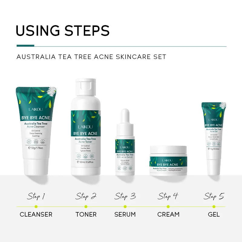 Acne Pore Skin Care Kit Tea Tree Face Cream Cleanser Oil Control Toner Acne Treatment gel Moisturizing Serum Skincare Set Cosmet