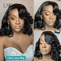 Indian Body Wave Short Bob Wigs Loose Bouncy Curly Human Hair Wig Wavy Side T Part Bob Wigs for Women Perruque Cheveux Humain