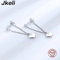 S925 Silver Simple Pair Love Heart Drop Earrings For Women Vintage Smooth Heart Shaped Chain Tassel Earrings Fine Party Jewelry