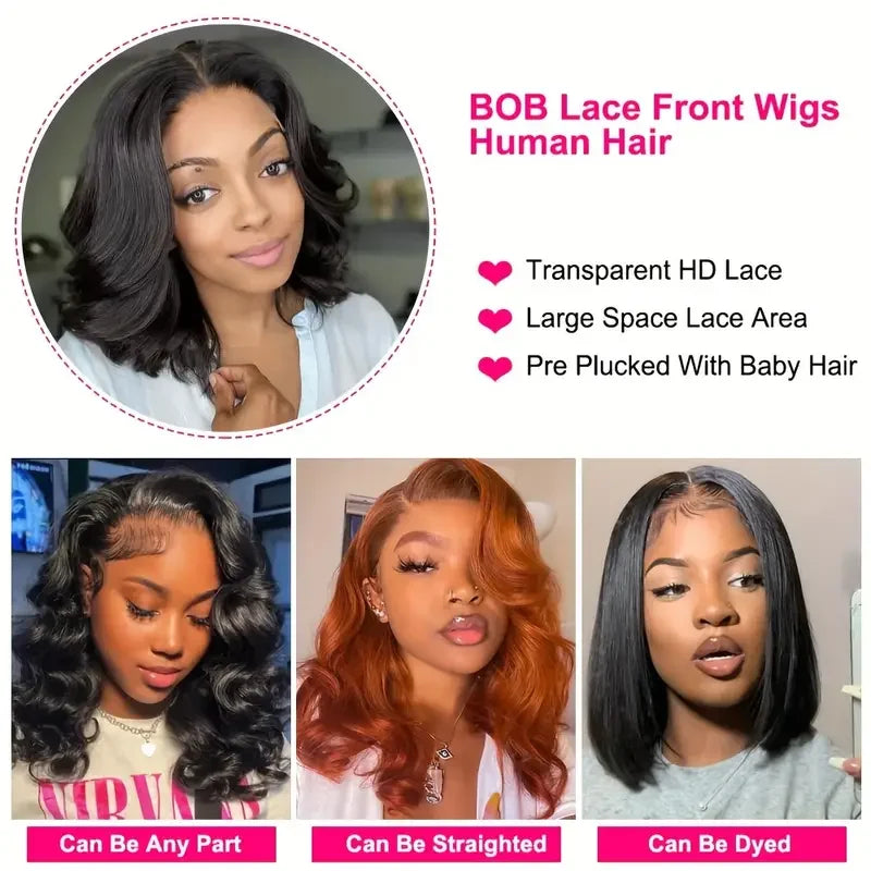 Peruca Bob Ondulada Lace Front Perucas de Cabelo Humano Lace Frontal HD Transparente Perucas Sem Cola Cabelo Humano Perruques Cheveux Humains