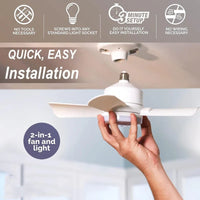 30W Ventilateur de plafond avec lumière LED Douille E27 Ventilateur avec télécommande intelligente 1000Lm 5000K Ampoule Ventilateur Lampe pour chambre Salon