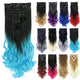 Extensões de Cabelo Ombre Preto para Azul Sintéticas Cacheadas com Clips para Cabelo Completo Peças de Cabelo Clip Natural