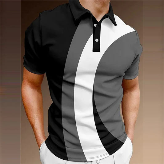 Camiseta Polo Masculina de Verão Camiseta de Manga Curta com Cores Código Malha Respirável Tops de Lapela de Negócios T-Shirt de Moda T-Shirt Listrada para Rapazes