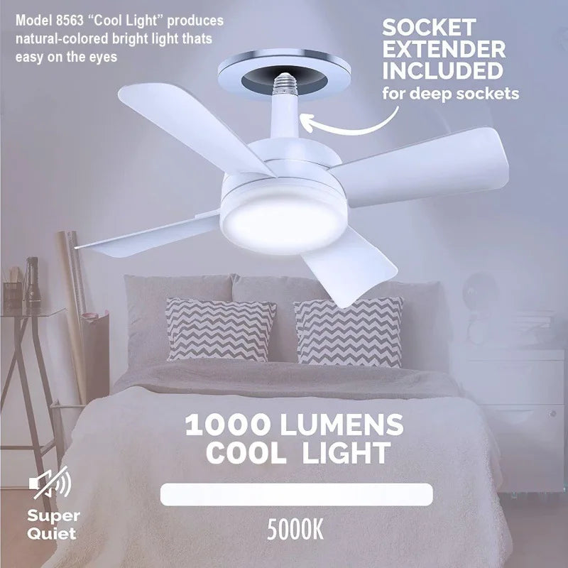 30W Ventilador de Teto com Luz LED Soquete E27 Ventilador com Controle Remoto Inteligente 1000Lm 5000K Lâmpada Ventilador para Quarto Sala de Estar