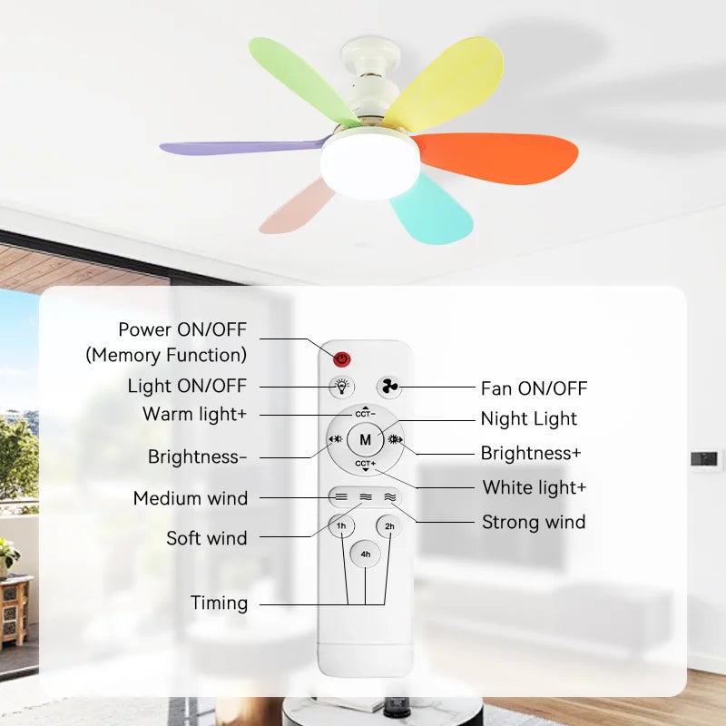 Ventoinha de Teto com Luz Soquete E27 Ventoinhas com Luz Controle Remoto para Dimerização Ventoinhas para Quarto Ventoinha de Teto Lâmpada para Uso Doméstico, 85-265V