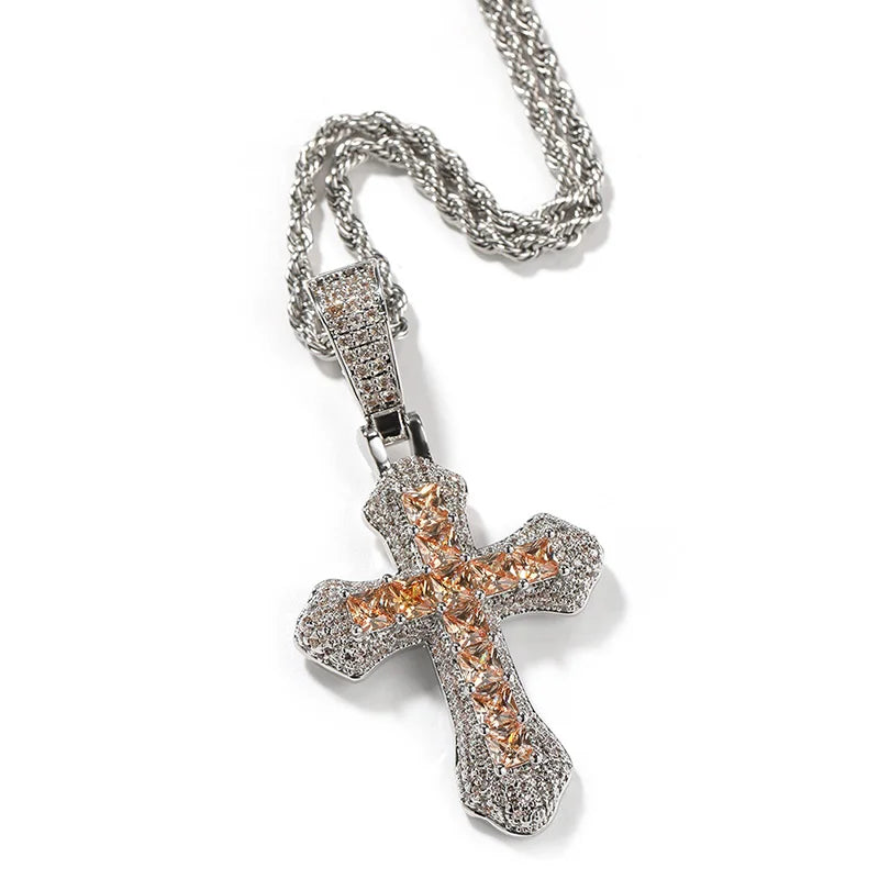 Pendentifs croisés en pierre CZ pavée bling glacée Hip Hop 3A+ pour hommes femmes unisexe bijoux de rappeur expédition directe